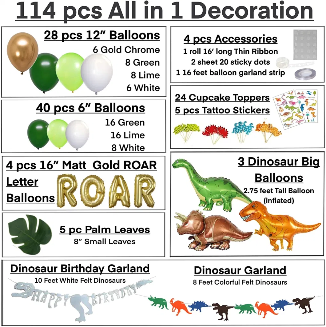 Dinosaur Party Decorations Including Rwar Latex Balloons Dino Masks Dino Banners Cake Toppers Tattoos for Birthday Party