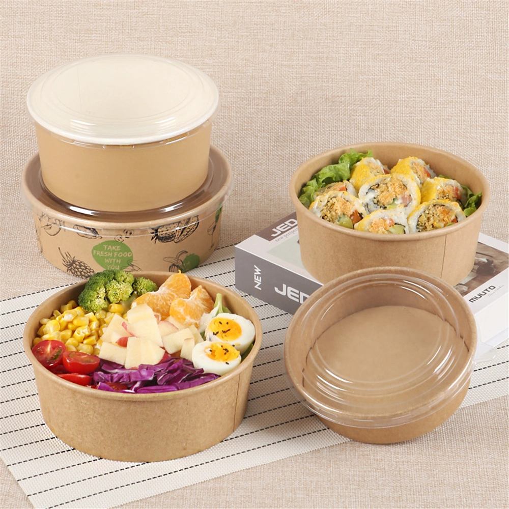 Biodegradable Paper Lunch Box Portable Food Container Disposable Eco Friendly Food Packaging Kraft Salad Bowl with Lid