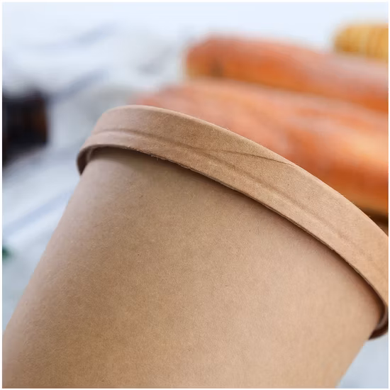 Bol à soupe en papier kraft de 8 oz, seau alimentaire jetable, tasse en papier pour crème glacée, emballage rond pour bouillie de dessert, bol à soupe avec couvercle