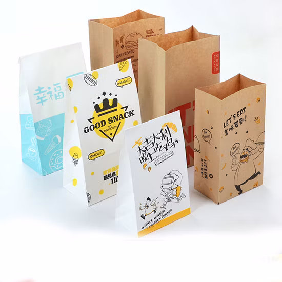Sacs en papier kraft brun et blanc pour déjeuner d'emballage alimentaire