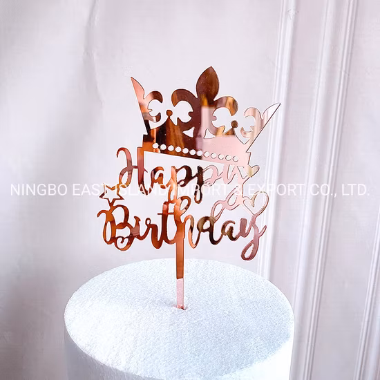 Décoration de gâteau de fête de joyeux anniversaire en acrylique doré Rose