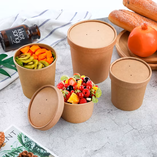 Bol de tasse de soupe de papier kraft de conteneur d'emballage alimentaire jetable personnalisé
